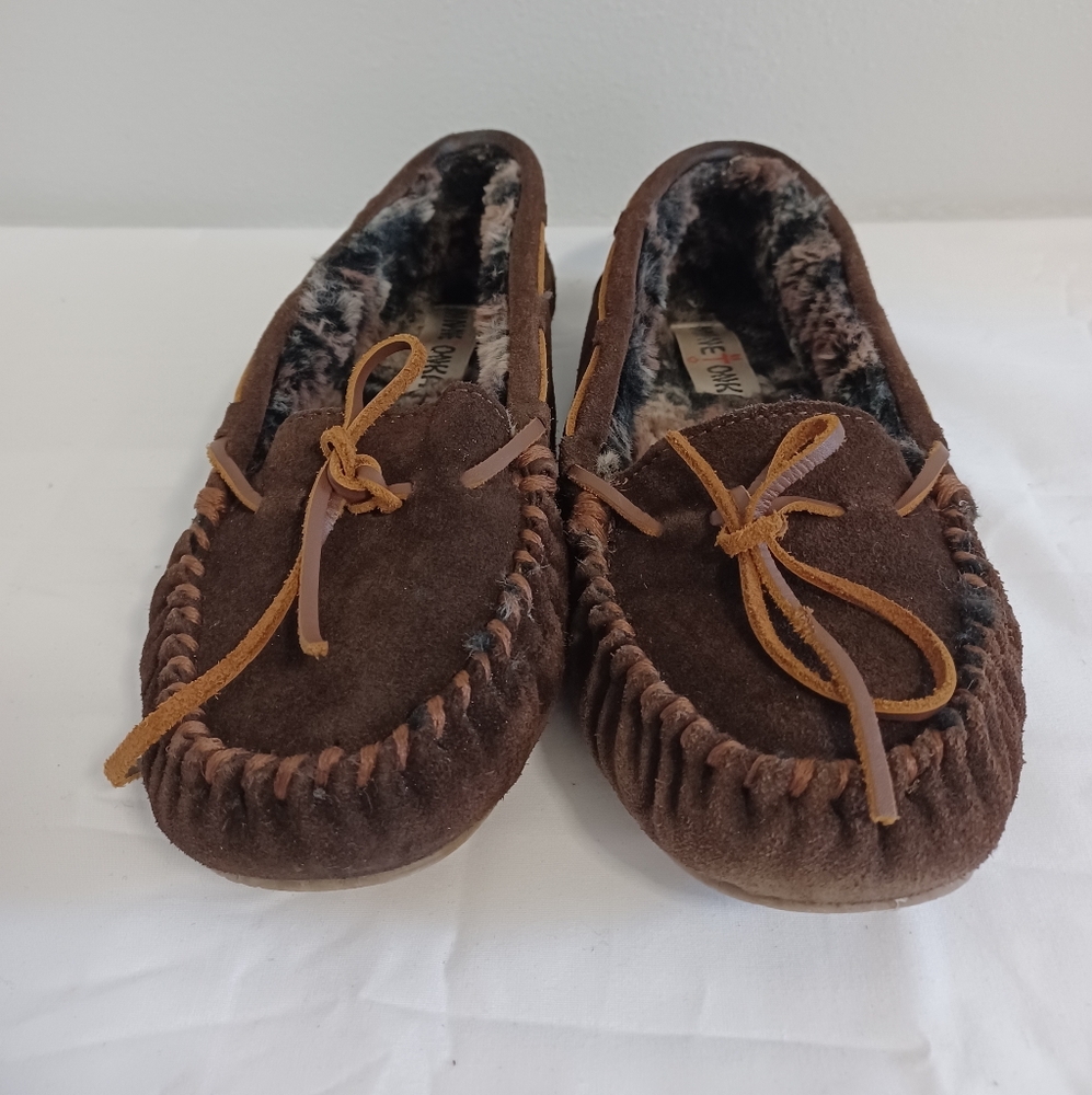 MINNETONKA women's cally slip-on  moccasins size 7 Brown suede leather